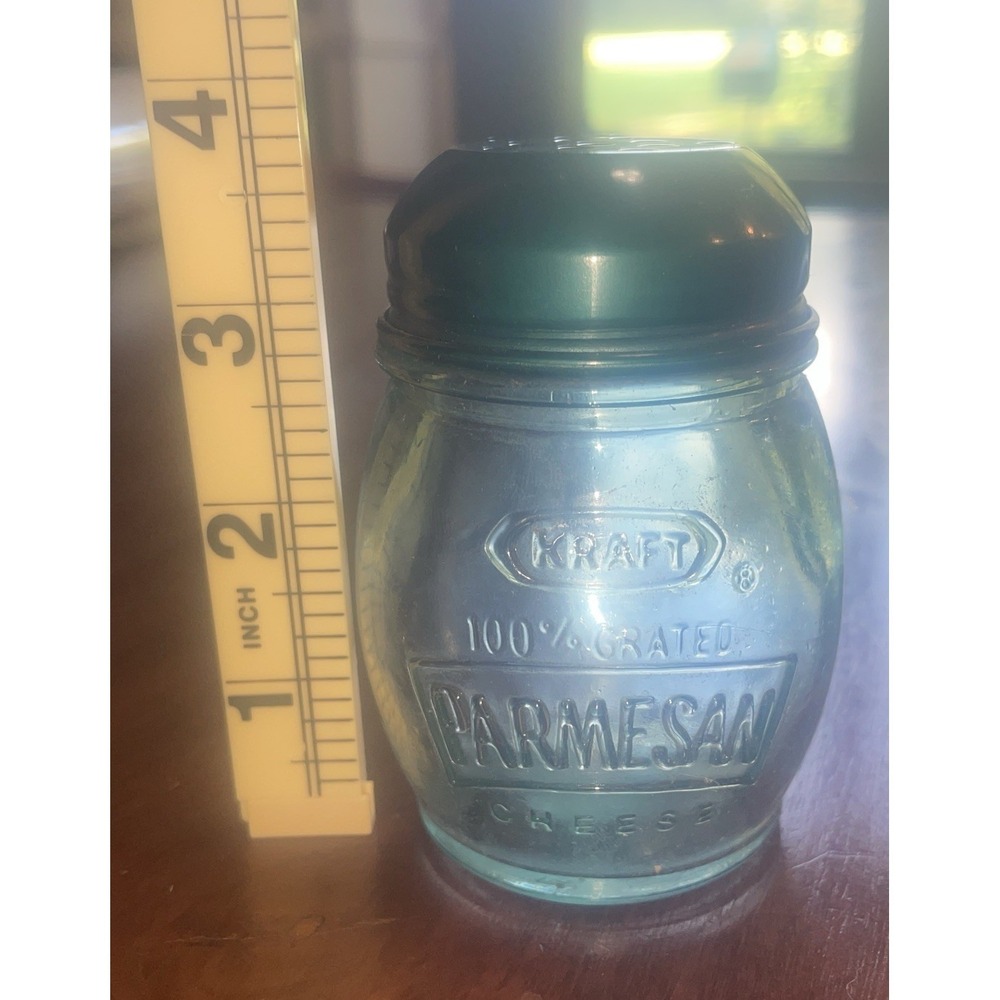 Vintage Kraft Parmesan Cheese Glass Shaker Green Aluminum Lid Restaurant Ad